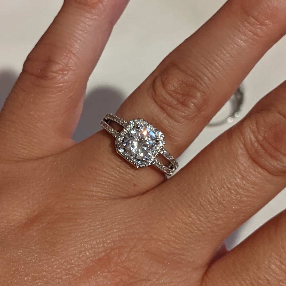 Simulated Diamond Square Halo Engagement Ring
